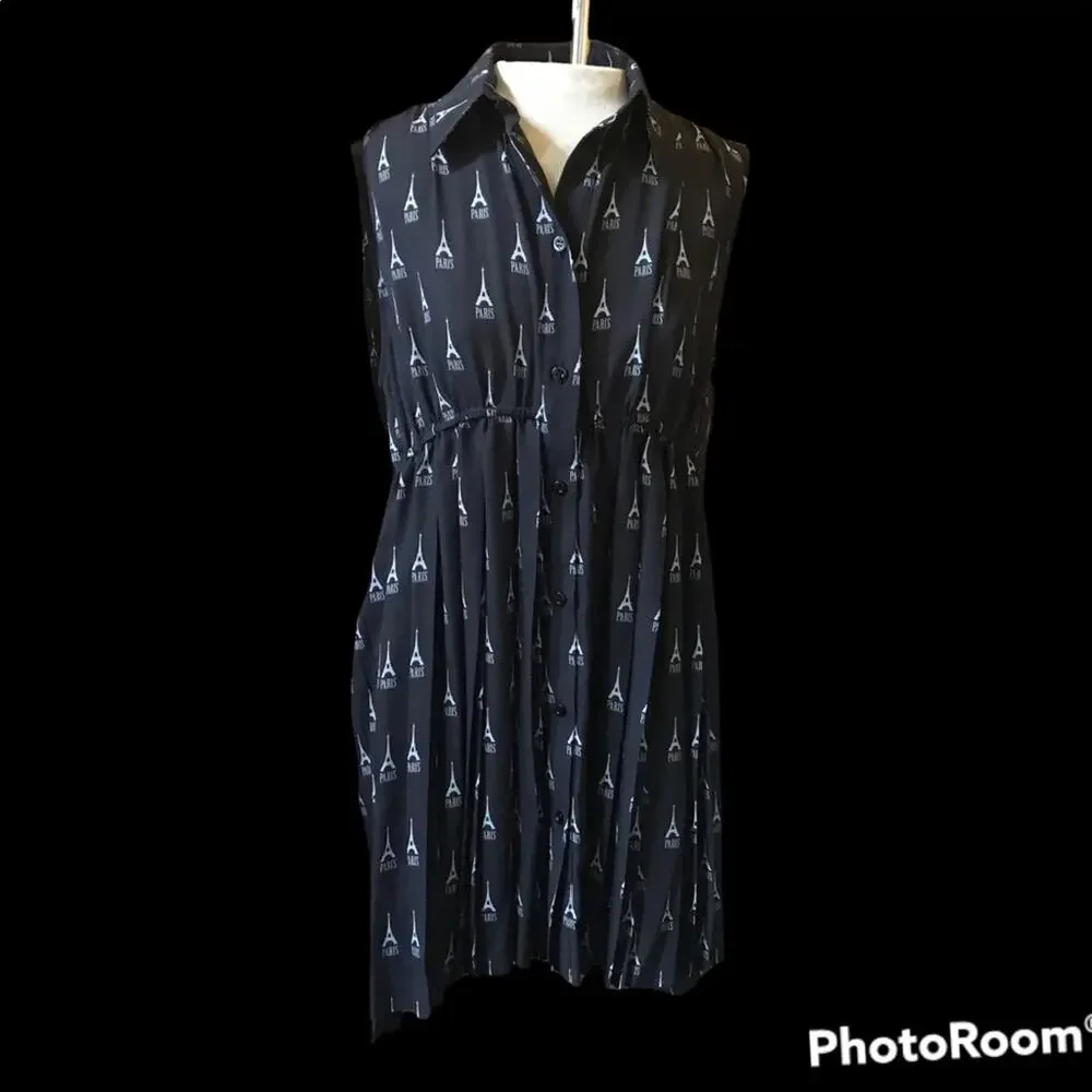 BALENCIAGA Paris Eiffel Tower print Baby Doll Dress Size 36 6 NWT - Picture 3 of 6